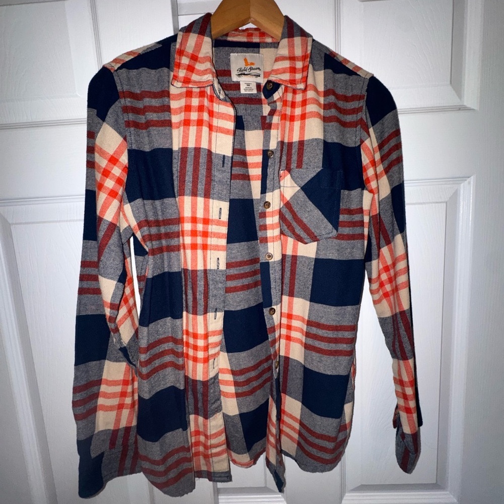 Field & Stream Cozy Plaid Flannel Shirt Women’s Small Navy Rust